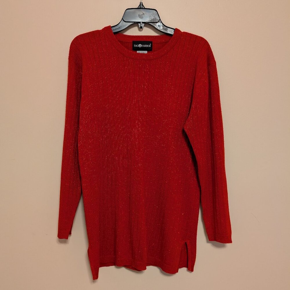 Sag Harbor ribbed red sparkly long sweater Medium EUC